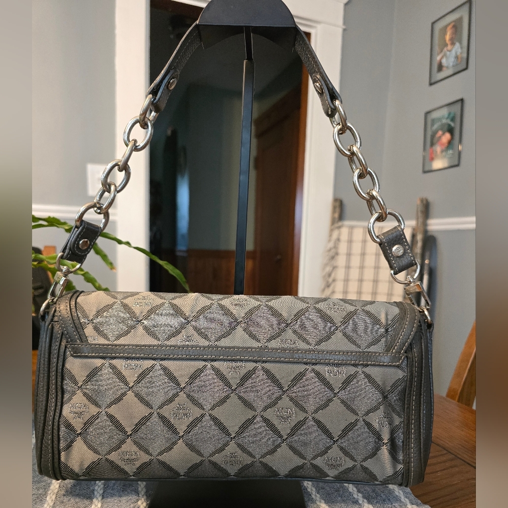 MCM RARE Gray Glitter Canvas Handbag in EUC - Picture 8 of 16